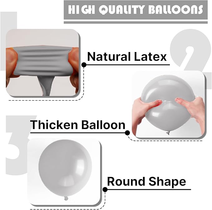 PartyWoo Gray Balloons 155pcs Different Sizes Pack of 18 12 10 5 Inch Matte Gray Latex Balloon Arch Kit Garland for Baby Shower Graduation Wedding Anniversary Birthday Party Decorations Gray-Y71