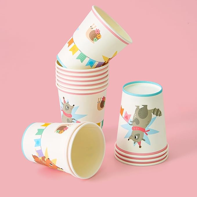 144Pcs Forest Woodland Animal Birthday Party Supplies Decorations Paper Plates Napkins Vintage Party Tableware Disposable Jungle Dinnerware Set for Kids Birthday Baby Shower Table Decor, Serve 24