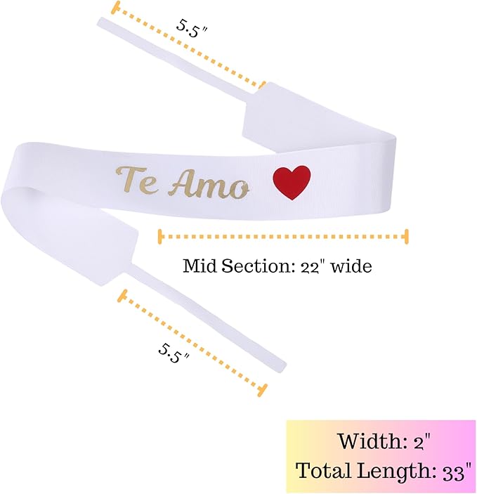 Set of 12 Bouquet Banner Grosgrain Ribbon Tie Wrap Printed Sash Florist Bulk Supply for Floral Arrangements (White/RED Heart - TE AMO)