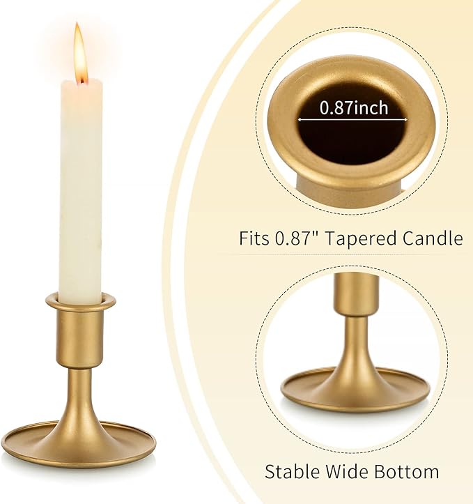 Candlestick Holders Taper Candle Holders, Romadedi Gold Candle Stick Candle Holder for Table Centerpiece, Wedding Reception, Festive Christmas Mantel Decoration or Home Decor, Set of 12