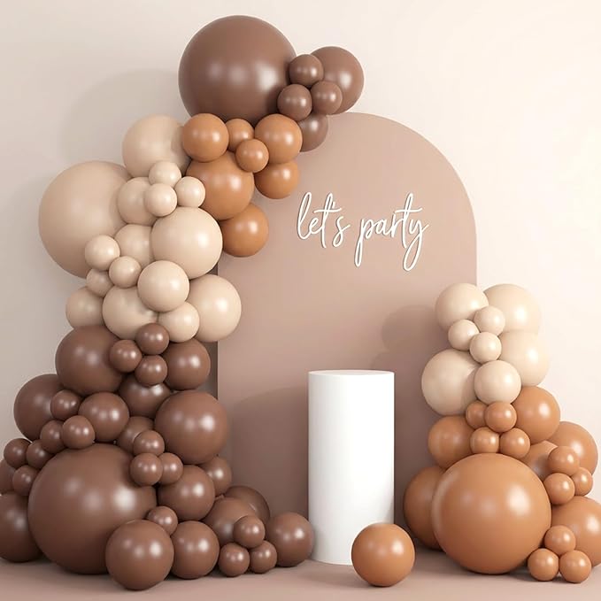 RUBFAC 135pcs Brown Balloons, Boho Coffee Latex Balloon Different Sizes 18 12 10 5 Inch for Garland Arch Wedding Baby Shower Jungle Safari Fall Birthday Bear Themed Party Decorations