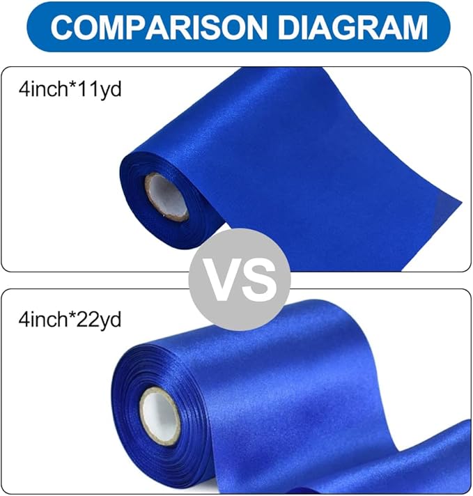 TONIFUL 4 Inch x 11yd Wide Royal Blue Satin Ribbon Solid Fabric Large Ribbon for Cutting Ceremony Kit Grand Opening Chair Sash Table Hair Car Bows Sewing Craft Gift Wrapping Wedding Party Decoration