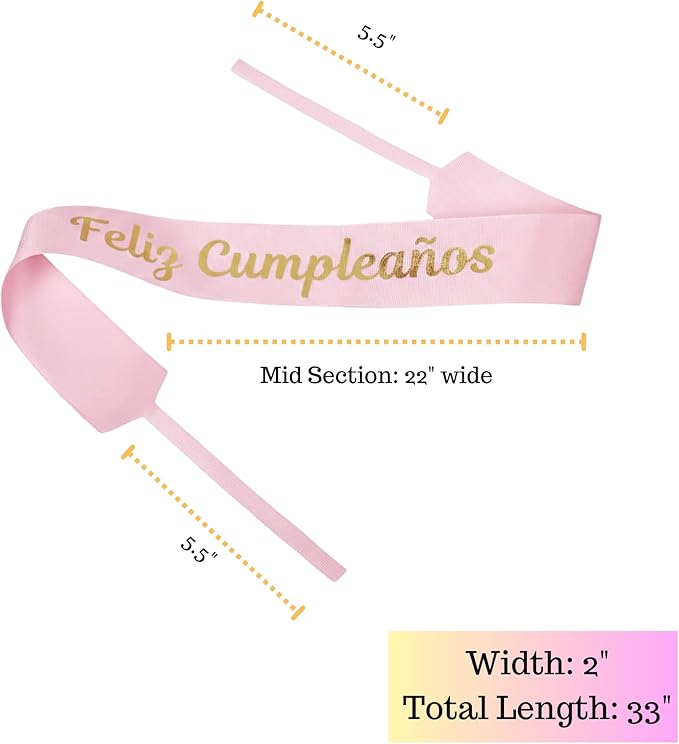 Set of 12 Bouquet Banner Grosgrain Ribbon Tie Wrap Printed Sash Florist Bulk Supply for Floral Arrangements (Pink - Feliz CUMPLEANOS)