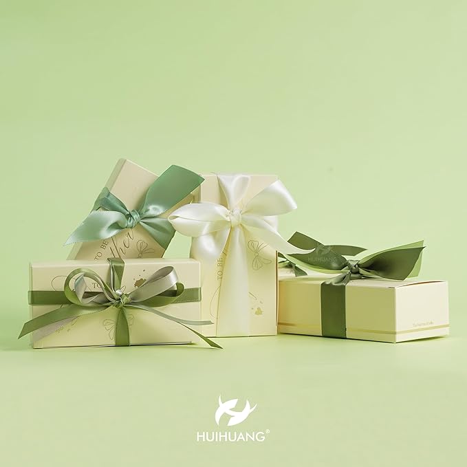 HUIHUANG Sage Green Satin Ribbon 3/8 inch x 50 Yards, Sage/Moss/Light Green/Dusty Sage Satin Assorted Ribbons for Gift Wrapping Bridal Baby Shower Decor Floral Bouquet DIY Crafts