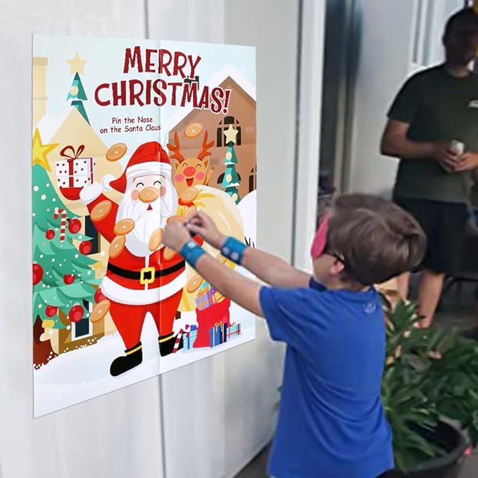 PARTYLOUD Pin The Nose on The Santa Claus, Christmas Party Games, Christmas Holiday Party Games Supplies for Kids Families Adult Groups