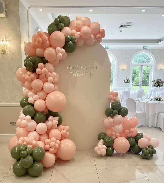 Pink and Green Balloons Garland Arch Kit 154Pcs - 5 10 12 18 inch Different Size Pink and Sage Green Balloons for Gender Reveal Baby Shower Hawaiian Birthday Summer Tropical Party Decorations