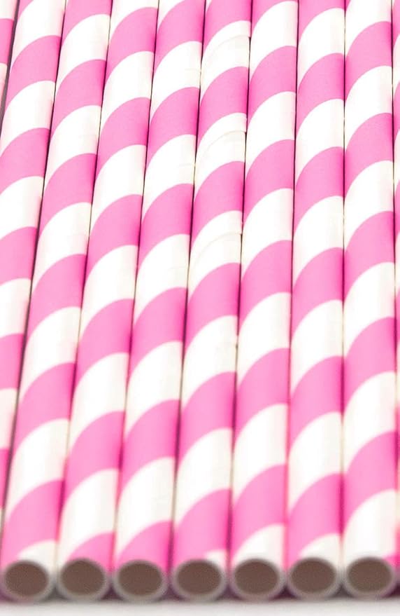 Pack of 900 Baby Pink Swirls Biodegradable 4-Ply Paper Drinking Straws (Compostable, Non-toxic, BPA-free)