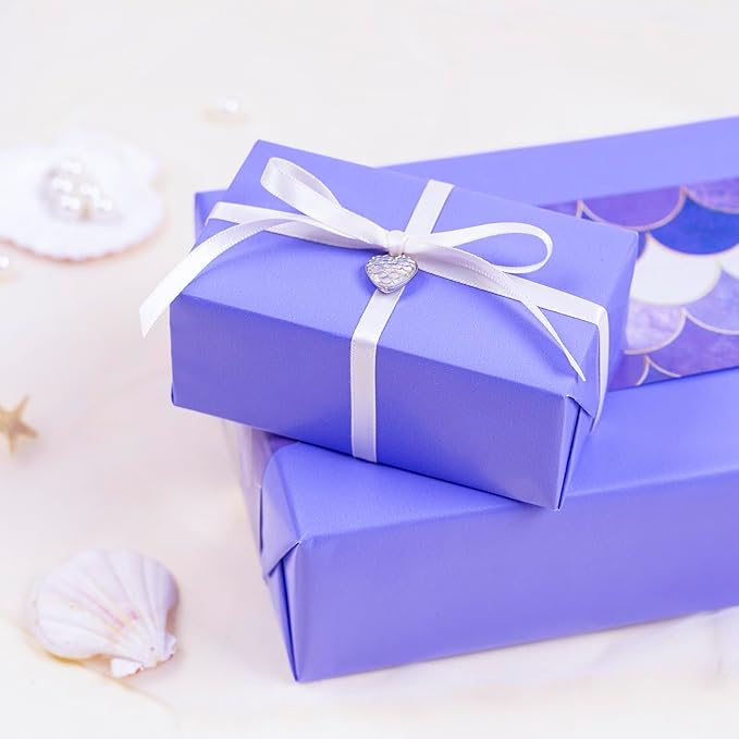 MAYPLUSS Purple Birthday Wrapping Paper Roll, Mermaid Wrapping Paper, Reversible Glitter Mermaid Scale Purple Gift Wrap with Metallic Foil for Girl Birthday Christmas Baby Shower (17 Inch X 33 Feet)