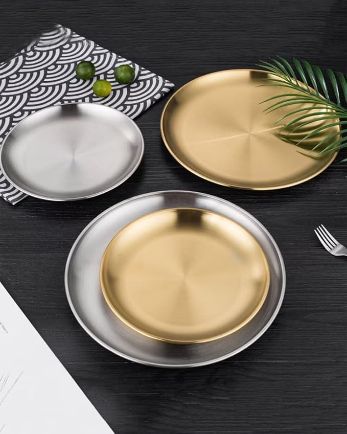 7.9in Round Silver Serving Tray, Stainless Steel Decorative Metal Tray for Coffee Table, Vanity, Perfume, Jewelry, and Entryway Catchall Organizer