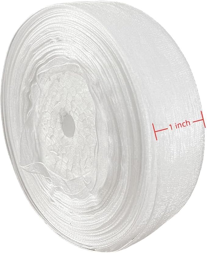 1 Inch 50 Yards Sheer Organza Ribbon Chiffon Ribbon for Gift Wrapping Wedding Bouquet Crafts (White)