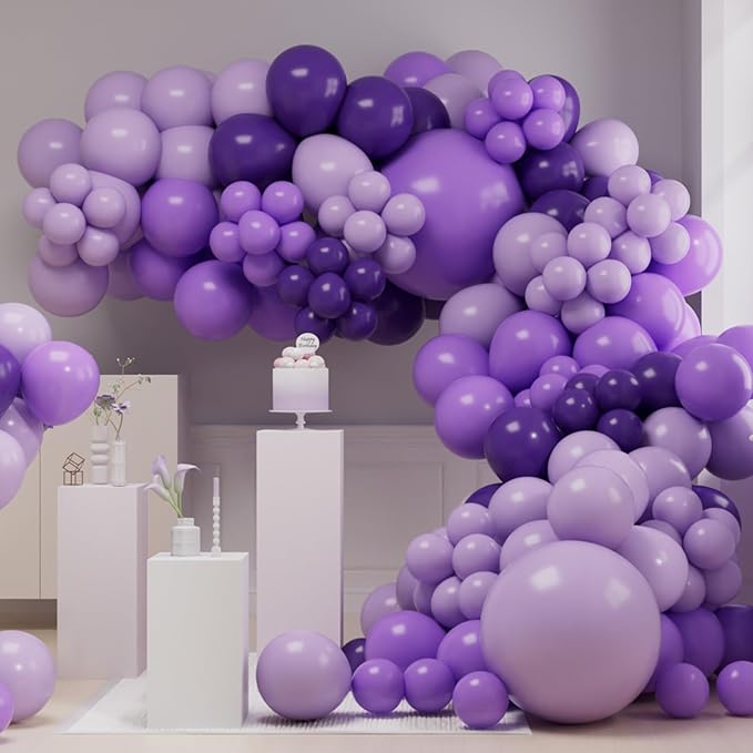 Purple Balloons Garland Arch Kit Different Sizes Pack 150Pc 18Inch 10Inch 5Inch Latex Light Purple Dark Lavender Balloons for Birthday Baby Shower Wedding Decorations