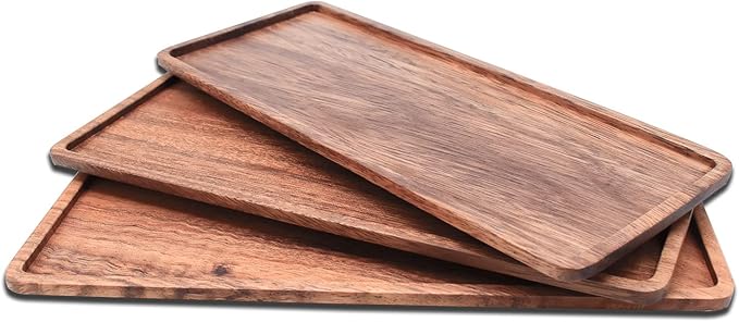 Linwnil Solid Wood Serving Platters and Trays of Natural Acacia Wood Log Charcuterie Boards,Cheese Board (6, 13.8" L x 5.5" W x 0.6" H)