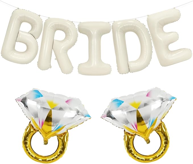 40 Inch BRIDE and Diamond Ring Balloon for Bachelorette Bridal Shower, Large Bride Mylar Foil Letter Balloon Engagement Wedding Photo Booth Decor Party Favors