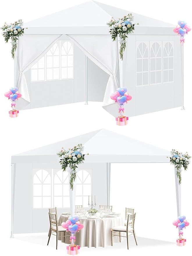 HOTEEL 10x10FT Party Tent with 4 Removable Sidewalls for Parties Carpas para Fiestas, Weddings, BBQ, Waterproof Outdoor Event Canopy, Patio Camping Gazebo, Carpas para Fiestas, White