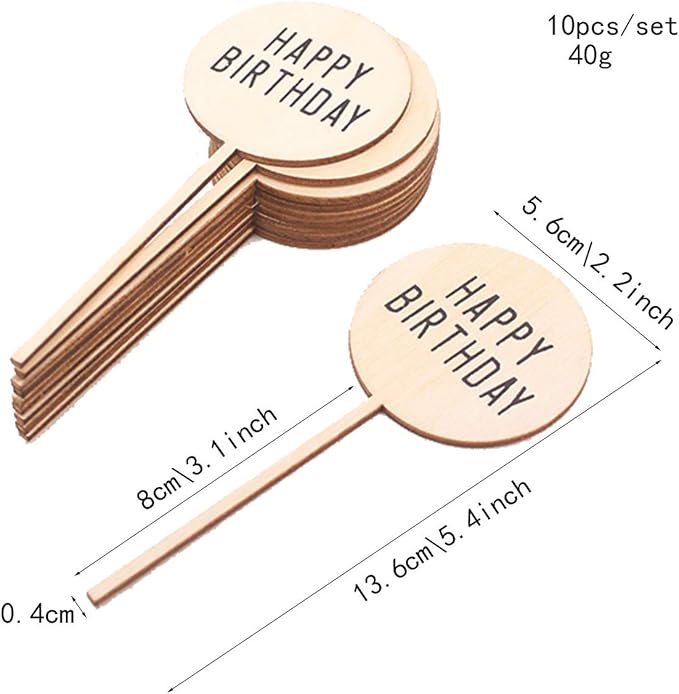 20Pcs Happy Birthday Cake Topper Rustic Wood Cupcake Topper for Various Birthday Party Cake Decorations Supplies