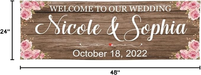 Personalized Wedding Congratulations Banners and Signs Customize Outdoor with Name Photo Date Custom Wedding Welcome Sign for Reception Party Ceremony 4'x2'