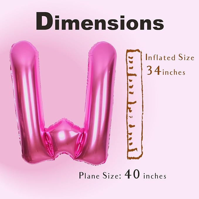 SUWEN 40 Inch Hot Pink Large W Letter Balloons Big Foil Helium Letter Balloons A-Z Jumbo Mylar Happy Birthday Party Decorations for Woman Anniversary Party Supplies