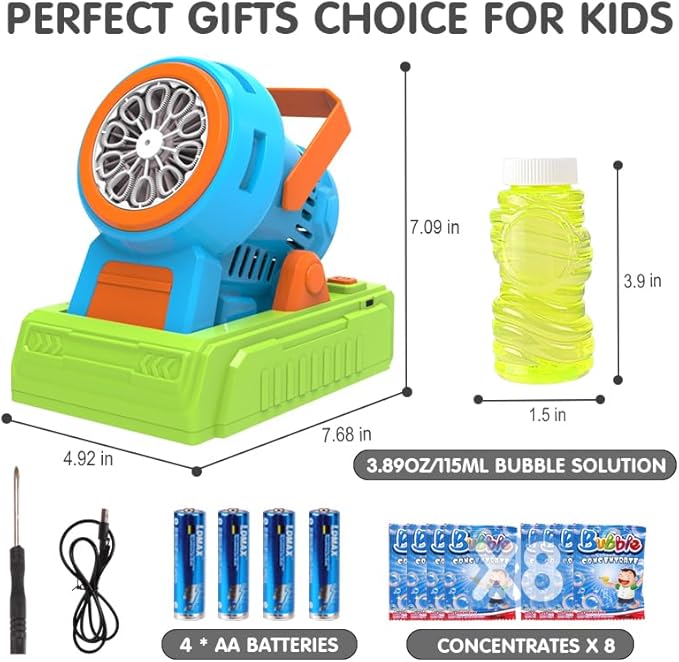 Automatic Bubble Machine with Bubble Solution 4 AA Batteries USB Cable Outdoor Party Wedding Christmas Halloween Birthday Gift 3 4 5 6 7 8 Age Bubble Machine Toys