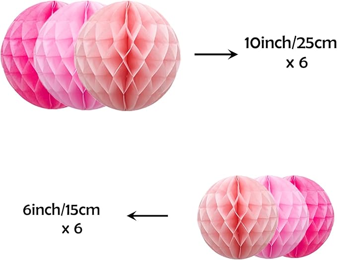ZOOYOO 12Pcs 6" 10" Honeycomb Balls Decorations Hanging Tissue Paper Pom Poms for Birthday Party Valentine's Day Wedding Girls Day Decorations(Pink)