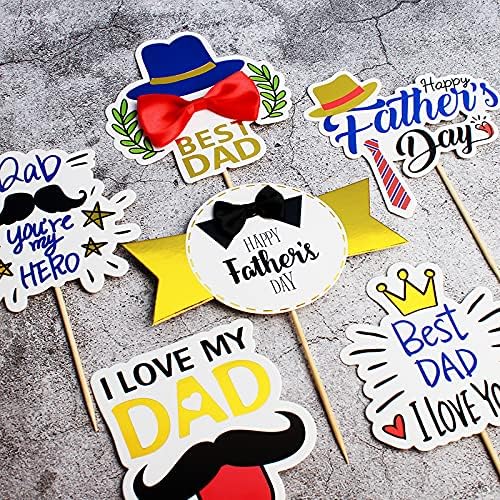 Giga Gud 12pcs Father's Day Cake Topper - Happy Father's Day, Best Dad Ever - Cupcake Topper - Birthday Party Cake Decorations - Plastic, White