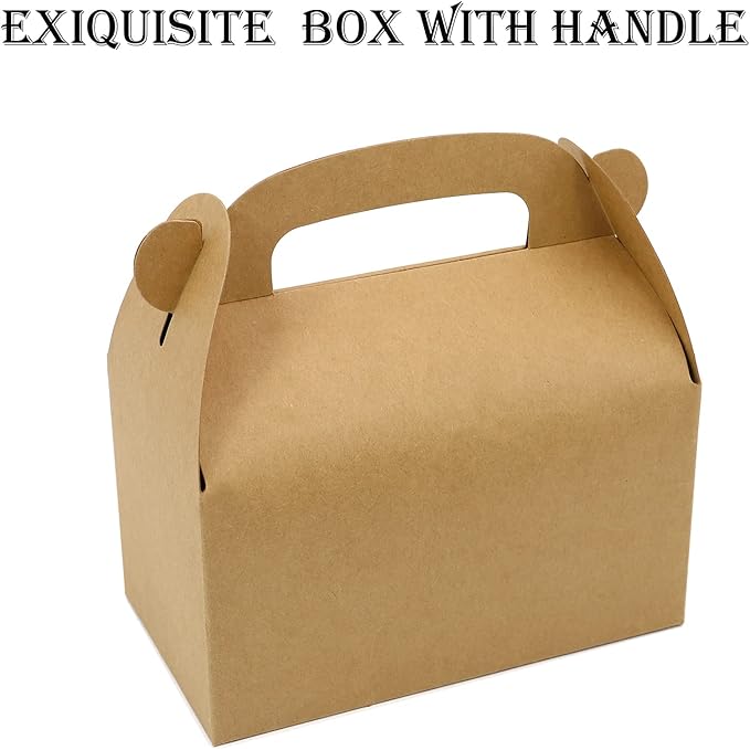 24-Pack Brown Party Favor Treat Boxes, Goodie Gable Paper Gift Boxes with Handles. Perfect for Birthday, Babyshower, and Any Fun Party