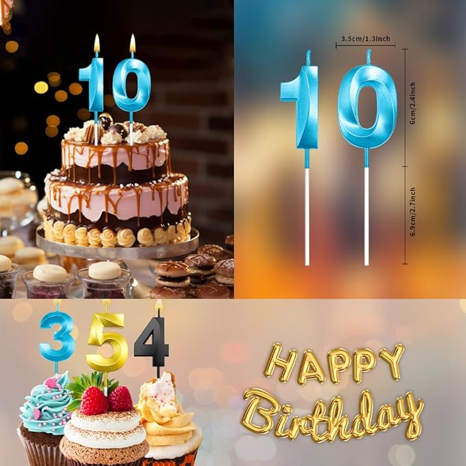 10 Birthday Candle for 10th Birthday Decorations for Boys Blue
