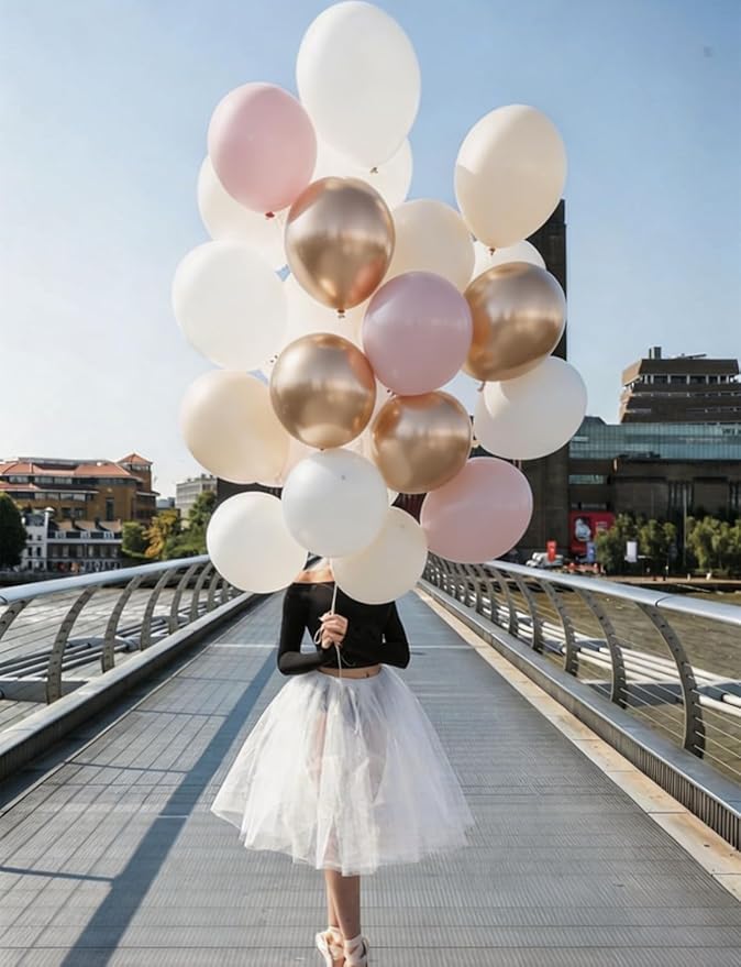 Nude Dusty Pink Balloon Set, 50PCS 12 Inch Retro Blush Pink, White Sand and Soft Champagne Gold Balloons, Romantic Boho Decor for Birthday, Bridal Shower, Baby Shower, Engagement & Wedding