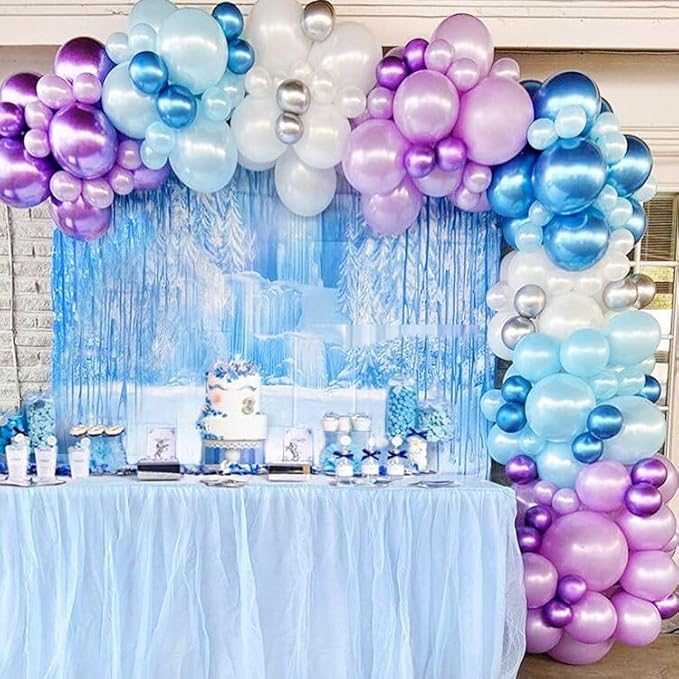 BAUANOOY Frozen balloons, 60pcs 12 Inch Purple and Blue Balloons with Snowflake Confetti Balloons for Winter Theme Party Supplies Baby Shower Wedding Frozen Birthday Party Decorations