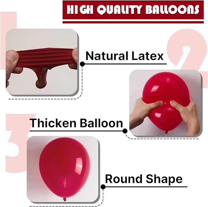 PartyWoo Maroon Balloons 140 pcs Different Sizes of 18 12 10 5 Inch Dark Red Burgundy Ruby Red Balloon Arch Kit Garland for Graduation Valentine's Day Wedding Anniversary Party Decorations Red-Y75