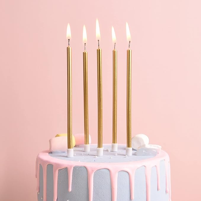 PHD CAKE 46 Pcs Gold Birthday Candles, 10 Cake Number Candles, 9 Ball Cake Toppers, 3 Birthday Cake Toppers, Party Celebration