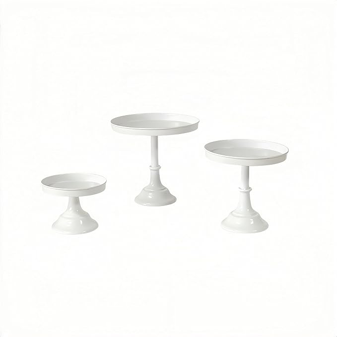 3 Pcs Metal Round Cake Stand Set 8“10”12" Cake Display Stand Dessert Cupcake Display Tray for Graduation,Wedding,Birthday,Party,Baby Shower,Anniversary,Ceremony,Christmas (White)