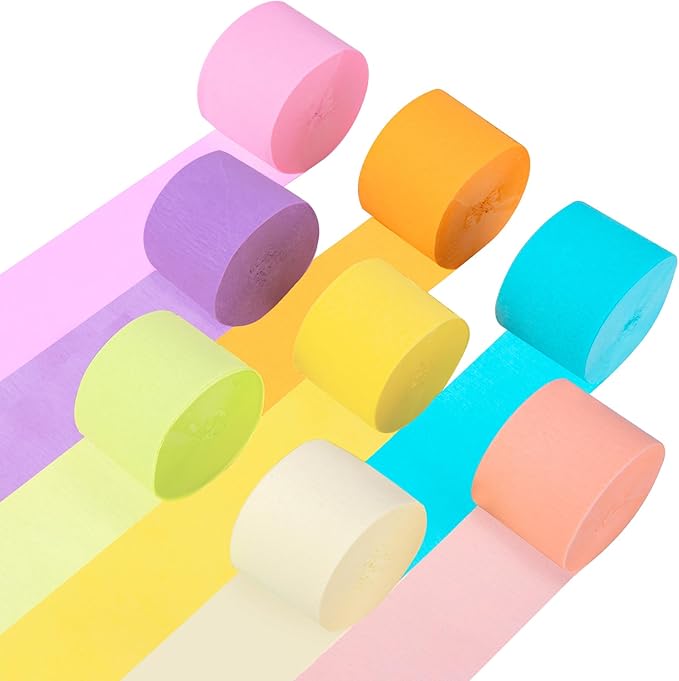 Crepe Paper Streamers, 8 Rolls Pastel Party Streamer for Spring Tea Party Decorations, Easter Wedding Bridal Baby Shower Decorations