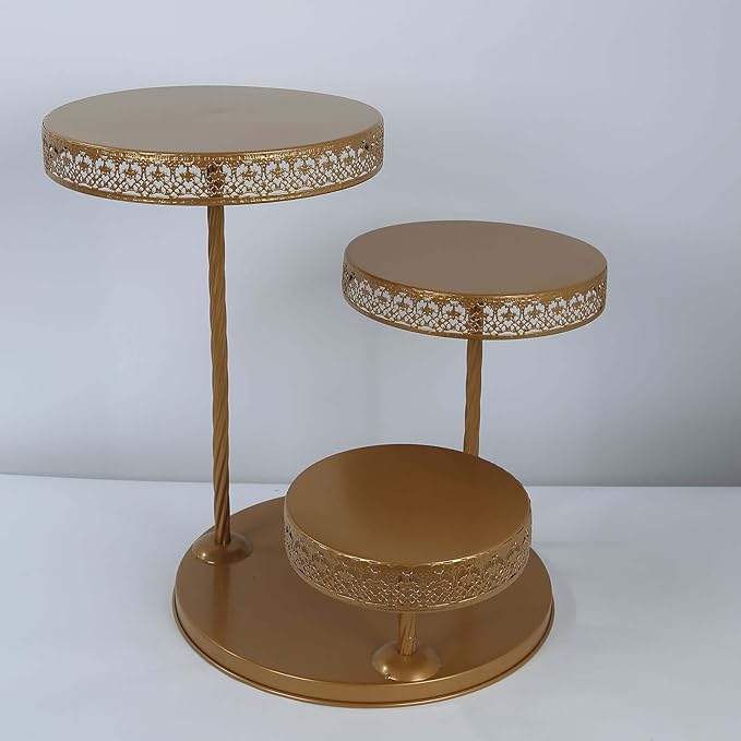 Efavormart 3-Tier Gold Metal Cupcake Tower Dessert Stand, Hollow Lace Design Round Tiered Cake Stand - 21"