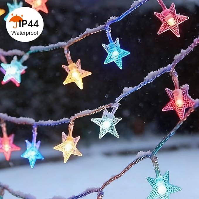 150 LED Color Changing Star String Lights - 65.6ft with Remote, 11 Modes, IP44 Waterproof, Linkable Plug in Lights for Christmas, Wedding, Party, Holiday, Indoor Outdoor, Backyard, Patio, Garden Decor