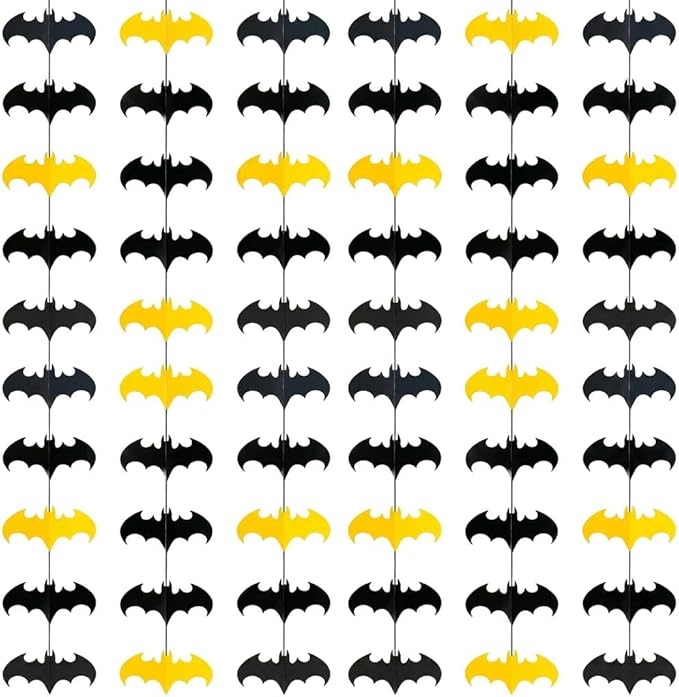 Cheerland Bat Birthday Decorations Black and Yellow Super Hero Birthday Party Supplies Bat Themed Streamers Photo Backdrop Hanging Paper Comic Book Superhero Garland Kids Party Supplies Decor 10 Pcs