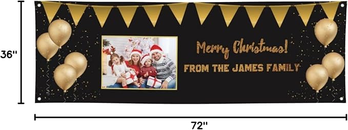 Personalized Merry Christmas Banners and Signs Customize with Family Name Photo Custom Xmas Holiday Decor for Indoor Outdoor 6'x3'