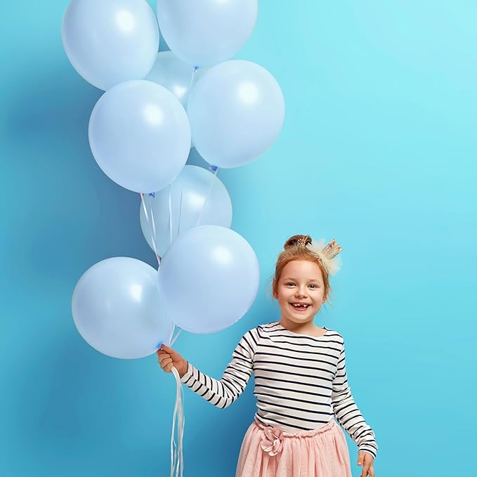 RUBFAC Blue Balloons 129pcs, Pastel Light Blue Balloon Different Sizes 18 12 10 5 Inch for Garland Arch Kit, Gender Reveal Baby Shower Birthday Wedding Easter Party Decoration