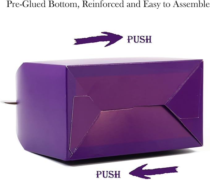 30-Pack Dark Purple Party Favor Treat Boxes, Goodie Boxes, Gable Paper Gift Boxes with Handles. Perfect for Purple Birthday Party Baby Shower Decoration Supplies