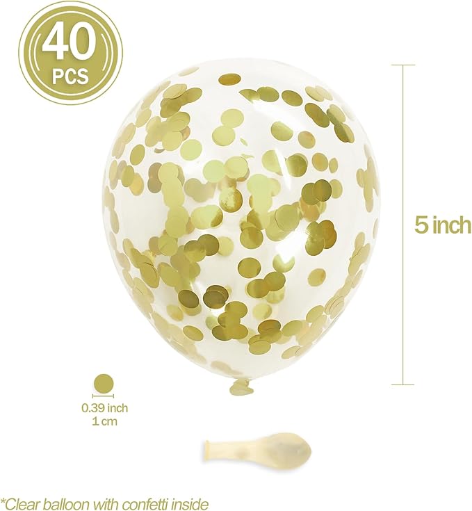 Champagne Gold Confetti Balloons, 40 Pcs 5 Inch Clear Balloons with Confetti Inside for Birthday Party Graduation Engagement Cake Topper Decor Bridal Shower Baby Shower Decoration Supplies