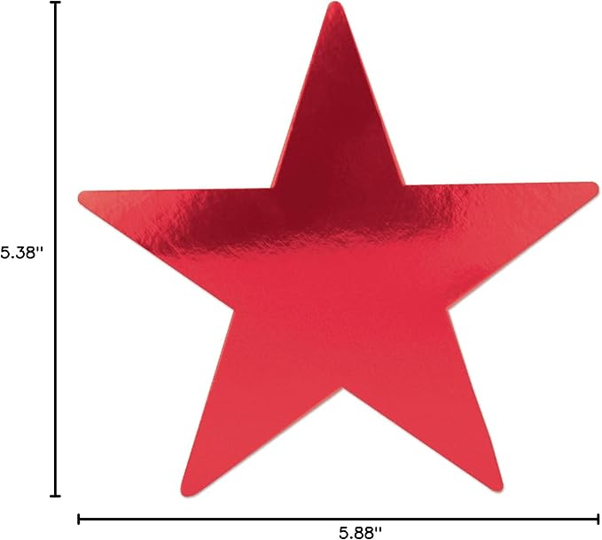 Beistle 72-Pack Foil Red Star Cutouts, Patriotic Party Decorations for Festive Occasions & Celebrations, Starry Theme Decor for Wall & Table, 5”