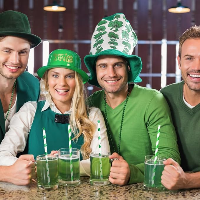 100 Pcs Biodegradable Shamrock Straws - 2 Green Design Mix Paper Drinking Straws for St. Patrick's Day, Spring Party Supplies & Holiday Tableware