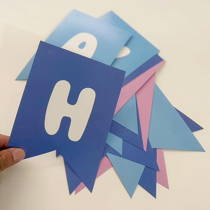 ZHENGYE Blue Pink Happy Birthday Banner - Blue Theme Party Sign for Kids & Girls Birthday Decorations