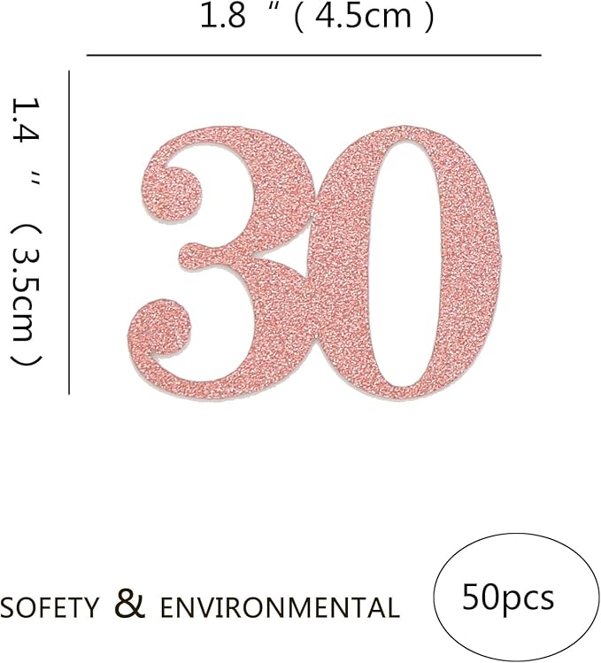 30th Happy Birthday Confetti Decorations - Number 30 Rose Gold Table Confetti for 30th Birthday, 30th Anniversary Wedding Party Supplies