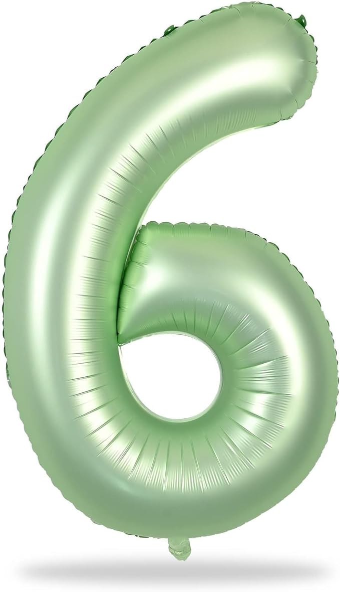 Sage Green Number 6 Balloons, 40 In Large Olive Green Number 6 Foil Helium Balloons for Girls Women, Self Inflating Number Balloons 0-9 for Men Boys 6th 16th Birthday Jungle Safari Party Decoration