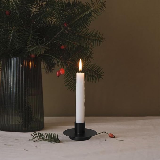 Matte Black Taper Candle Holder Set of 2, Elegant Round Pillar Candle Holders for Dining Table, Wedding Candlestick Holders, Home Decor, Housewarming Gifts