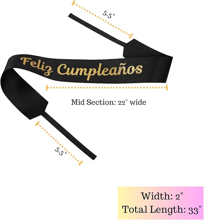 Set of 12 Bouquet Banner Grosgrain Ribbon Tie Wrap Printed Sash Florist Bulk Supply for Floral Arrangements (Black - Feliz CUMPLEANOS)