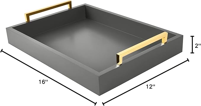 40cm x30cm Serving Trays with Handles, Grey Decorative Serving Tray, Ottoman Trays, Living Room, Bathroom, and Outdoors Decorative Trays (Charcoal)
