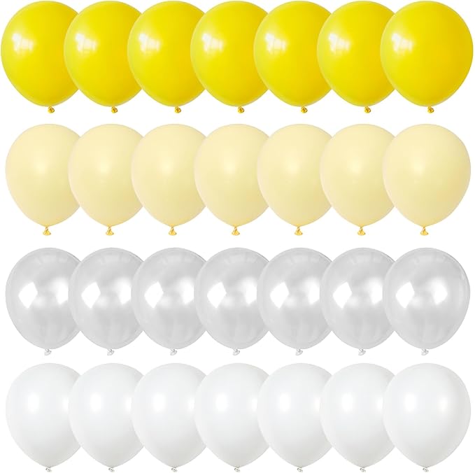 Yellow White Latex Balloons 35 Pcs