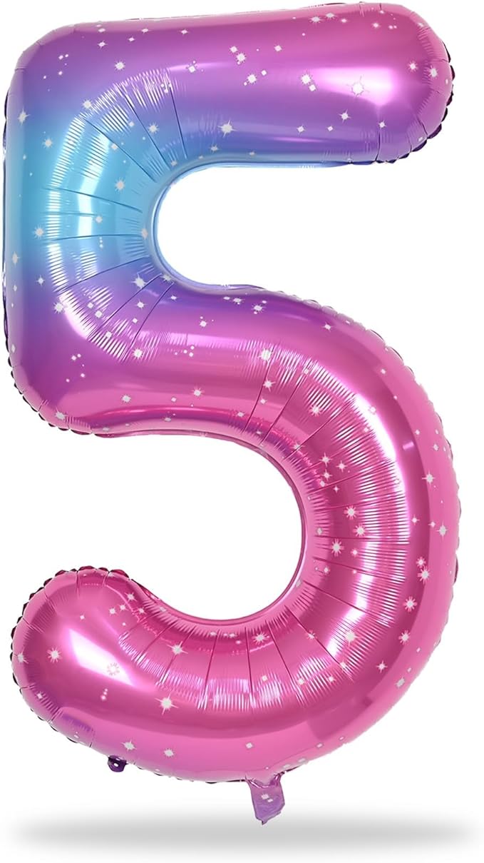 Rainbow Gradient Number 5 Balloon for Girls, 40 Inch Large Blue Pink Purple Number 0-9 Foil Mylar Helium Digital 5 Balloons Set for Women Birthday Anniversary Party Decorations Celebration Supplies