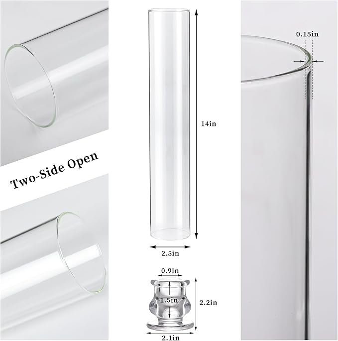 Volens Hurricane Glass Candle Holders - Set of 6 Candlestick Holders for Taper Candles with Windproof Cylinder Covers 14" Tall Clear Glass Chimney Cover for Wedding Table Centerpiece Home Decor